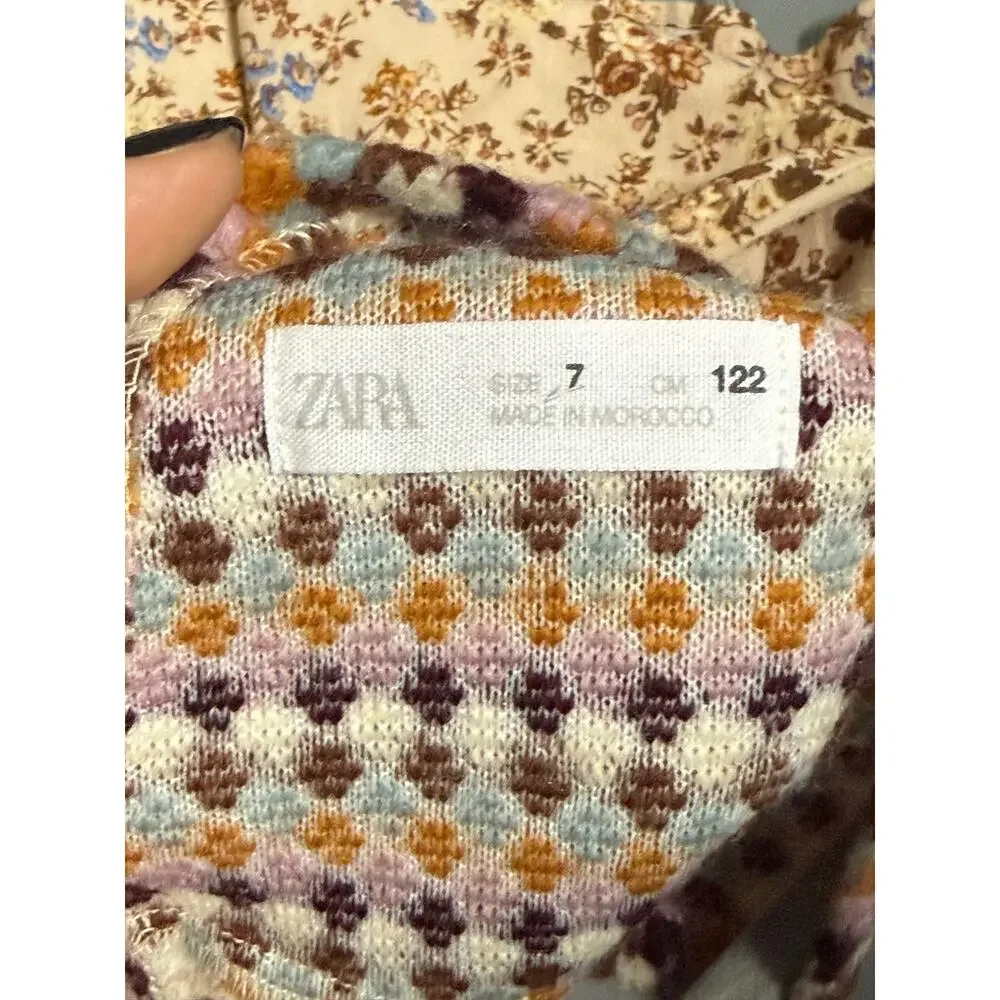 Zara Dress Girls Size 7 Cottage Core Sweater Bodice Brown Floral